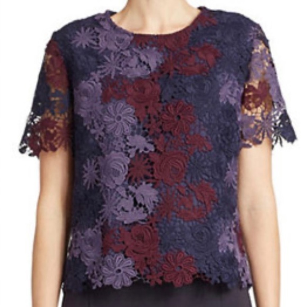 Lord & Taylor 424 Fifth Chemical Lace Embroidered Floral Top